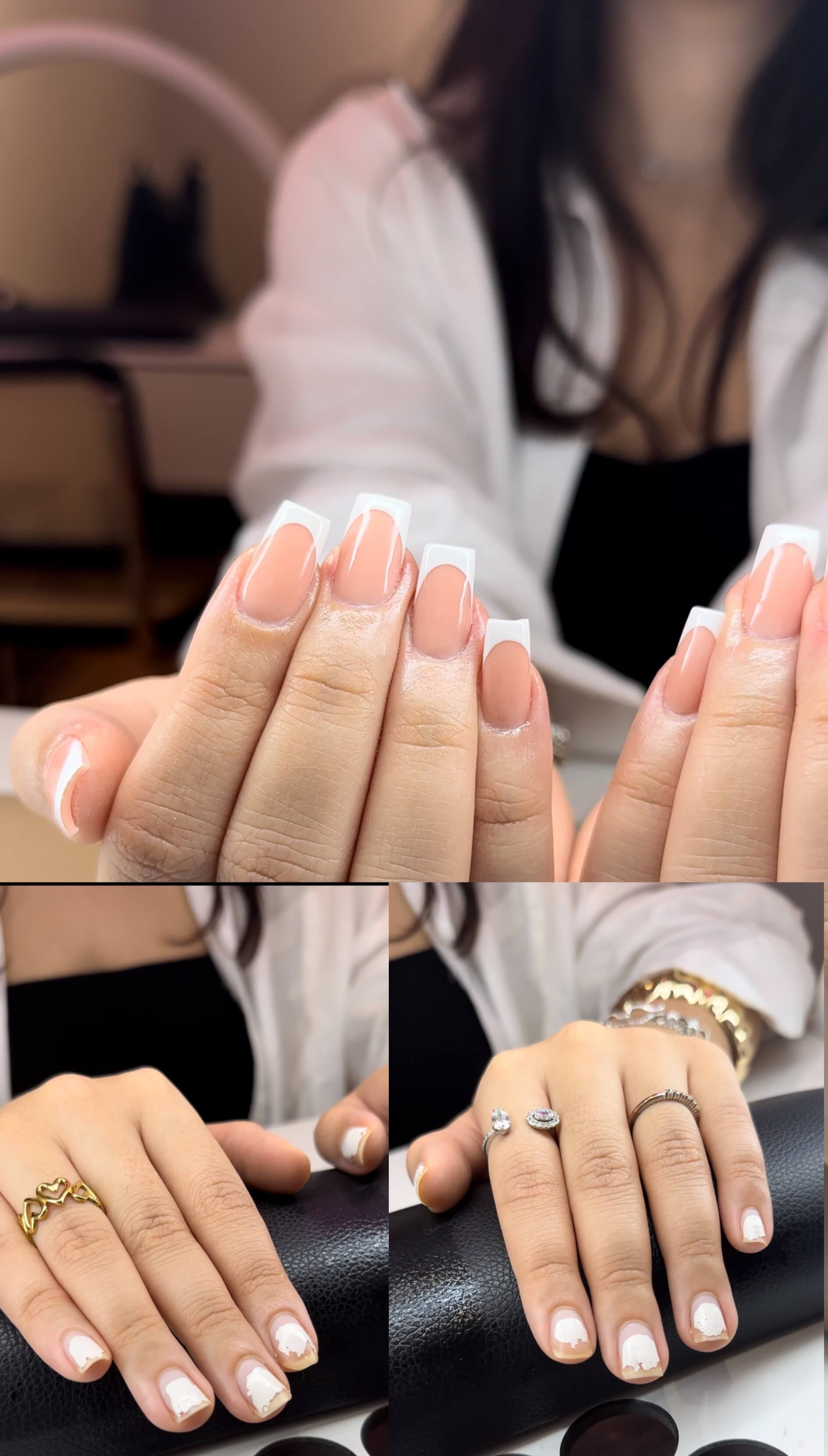 Nails after before new set using acrylic technique